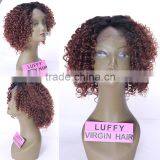 Two Tone Color Afro Kinky Curly Brazilian 1b/#30 Ombre Lace Front Wig thumbnail-1
