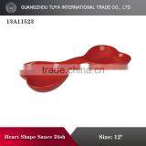 Wholesale Eco Friendly Colorful Heart-shaped Porcelain Dish Two Divided Sauce Dish