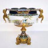 European Style Porcelain Compote With Couple Pattern, Character Design Decorative Ceramic Fruit Bowl With Bronze Base thumbnail-4