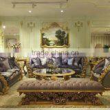 European Romantic and Sweet Style Royal Sofa Set, Wooden Flower Carved Living Room Sectional Sofa Set thumbnail-2