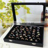 Black Wooden Leather Jewelry Display Stand Ring Tray thumbnail-2