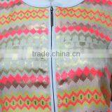 Bulk Wholesale Round Neck Jacquard Women Jacket With Gold Metal thumbnail-2