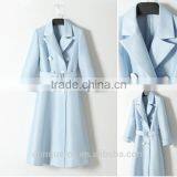 Classic Elegant Ladies Pinched Waist Solid Color Double Breasted Long Windbreaker Wind Coat thumbnail-5