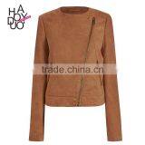 HAODUOYI Women Brown Suede Inclined Zipper Tassel Back Jacket Coat for Wholesale thumbnail-1