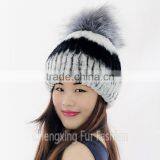 CX-C-02B Genuine Rex Rabbit Fur Knitted Hat thumbnail-3
