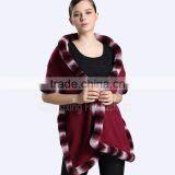 CX-B-P-46B Women Fashion Winter Warm Cashmere Pashmina Shawl With Fur thumbnail-2