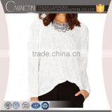 Decorative Lace Panel on Back White Blank Slub Long Sleeve Crewneck Sweater thumbnail-1