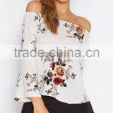 Fashion Blouse Design Floral Tie-Sleeve Off-Shoulder Top&blouse for Sale 2017 thumbnail-2
