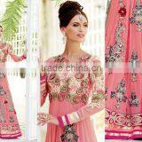Baby Pink Color on Red Silver White Grey Stone Embroidery Heavy Designall Over Long Anarkali Designer Semi Stitch Salwar Kameez thumbnail-1