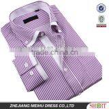 100%cotton High Quality Long Sleeve Purple Striped Mens Casual Shirts With Double Collar and One Pocket thumbnail-1