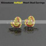 2015 Factory Price Full All Sports Rhinestone Heart Stud Earrings Baseball Stud Earrings thumbnail-6