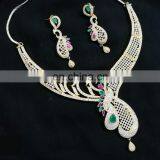 Much More Heart Beated Multi- Color Gold Plated American Diamond Necklace Earrings Set thumbnail-1