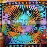 Indian Tapestry Cotton Tie Dye Print Sun and Moon Vintage Wall Hanging Tapestries Throw Good Morning Print Bedsheet thumbnail-1