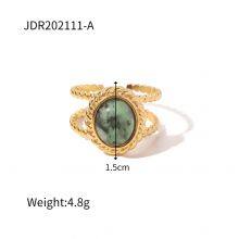 Gold Plated Sun Design Ring for Women Blue Stone Adjustable Open Ring Stainless Steel Fashion Statement Jewelry thumbnail-2
