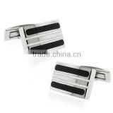 Stainless Steel Silvertone Plating High Shine Carbon Fiber Inlays Cuff Links