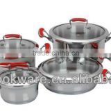 12pcs high quality stainless steel technique cookware sets with colorful silicone handle