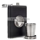 Shot Flask - 8oz Flask with a Built-in Collapsible Shot Glass /Premium Leather Wrapping/Stainless steel hip flask
