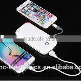 6000mAh High Capacity Customize Logo Printing Built in Cable Portable Smart Phone Power Bank