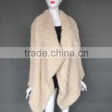 Tongxiang Factory Female Knitted Genuine Rabbit Fur shawls/ Poncho