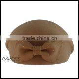 Wool Felt Beret Hat With Bowknot Beanie Cap