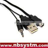 Mini B Type 5Pin to 3.5mm Stereo + USB A Male Cable