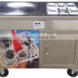 Fried Frozen Yogurt Ice Cream Machine /Double Flat Round Pans Fry Roll Ice Cream Machine thumbnail-4