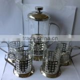 Heat-resisting glass Material stainless steel press coffee maker set with 4cups