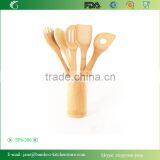 SP6-206 Organic Bamboo Cooking Serving Utensils Set with holder