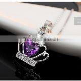 Purple Heart Shape Crystal Rhinestone Crown Pendant Necklace-Bridesmaid / Flowergirl Gift thumbnail-4