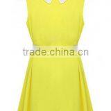 Yellow Plain Belt Turndown Collar Sleeveless Dress Casual Dresses for Women thumbnail-1