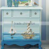 Mediterranean Style Chest of Drawers, Sailing Boat Handpainting Storage Cabinet, Solid Wood Living Room Cabinet (BF01-X1153) thumbnail-1