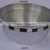 Mirror Polished Cast Aluminium Bowl With Mosaic of MOP and Horn