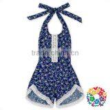 Eco-friendly Cotton Black Yellow Lace Sunflowers Halter Bubble Rompers thumbnail-4