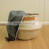 Seagrass Storage Baskets With Leather Hanldes, Belly Decorative Seagrass Baskets thumbnail-4