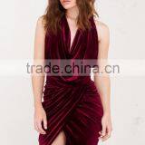 Crossover Ruched Detail Open Back Mature Party Wear Velvet Dress Women Sexy thumbnail-1