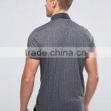 Herringbone Design Short Sleeve Chest Pocket Button Placket Dark Grey Men's 54% Cotton 46% Polyester 200g Casual Polo Shirt thumbnail-2