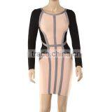 2014 New Arrival Black And Pink Long Sleeve Vertical Stripe Bodycon HL Bandage Dress Sling Party Tight Dress thumbnail-2