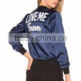 OEM Latest Lettering LOVE ME Back Embroidered Patch Bomber Jacket Customize 100% Polyester /Satin Jacket For Women thumbnail-5