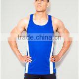 Blue Plain 100% Polyester Dry Fit Performance Training Vest With Mesh Panel Technical Sports Tank Top Blank Racerback Tank Top thumbnail-1