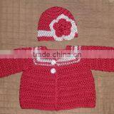 Newborn Handmade Sweater Set Crochet Cardigan and Cap thumbnail-1