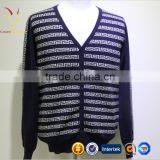 Mens Navy Blue V Neck Thick Intarsia Cardigan Sweaters thumbnail-1