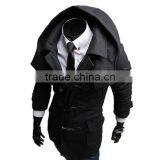 Hot Sale Cotton and Polyester Mixed Stand Collar With Hat Black and Gray 4 Size for Choice Woolen Men Coat Clothing