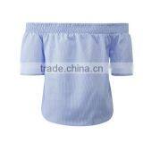 Runwaylover EY2332B 2017 Ladies Short Sleeve Fashion Off-Shoulder Stripe Blouse thumbnail-5