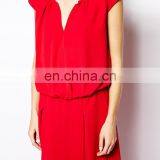 CHEFON Lace Up Detail Red Maxi Dress thumbnail-4