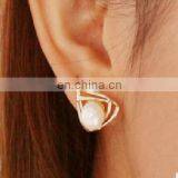 Korean Jewelry Sweet and Romantic and Lovely and Generous Temperament Imitation Pearl Earring Hollow Triangle Earring thumbnail-1