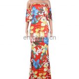 Womens Off Shoulder Ruffle Floral Bodycon Long Evening Maxi Party Dress