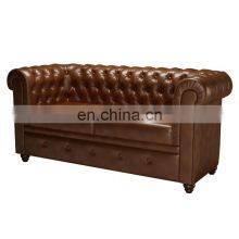 Modern Style 3 Seater Bar Pu Sofa Furniture Retro Industrial Button Tufted Reddish Brown Leather Sofa