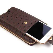 Handmade Leather Goods Ostrich Leather Zipper Mobile Phone Clutch Leather Long Wallet Customization thumbnail-3
