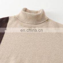 Women's Casual 100% Cashmere Turtleneck Pullover Plain Knitted 12GG Color Blocking Pattern for Winter thumbnail-4