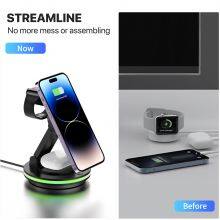 Rotatable Led Colourful Foldable 3-1 Mini Multifunction 3 In 1 Foldable Black Wireless Charger thumbnail-3